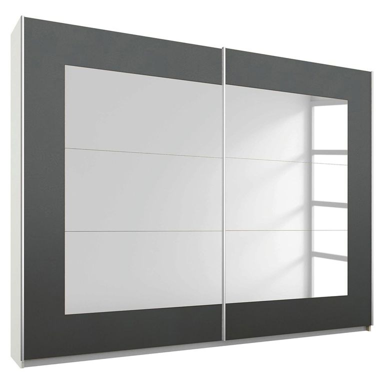 Rauch Alegro 271cm 2 Door Sliding Wardrobe with Mirror - Alpine White and Metallic Dark Grey