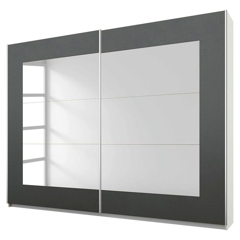 Rauch Alegro 271cm 2 Door Sliding Wardrobe with Mirror - Alpine White and Metallic Dark Grey