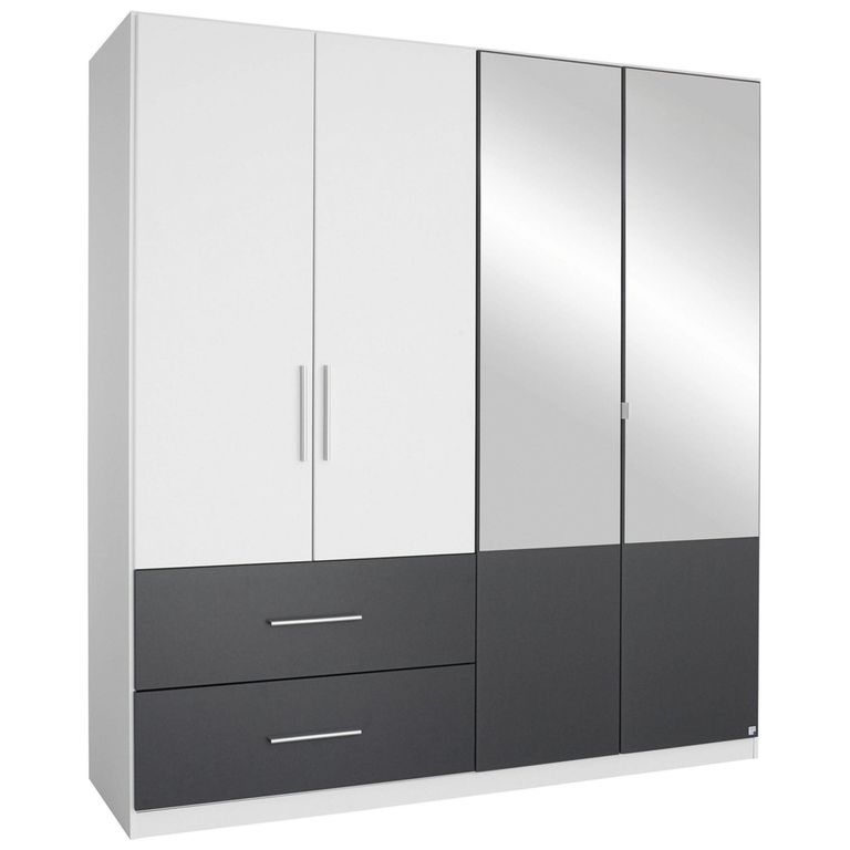 Rauch Alvor 181cm 4 Door Combi Wardrobe - Alpine White and Metallic Dark Grey