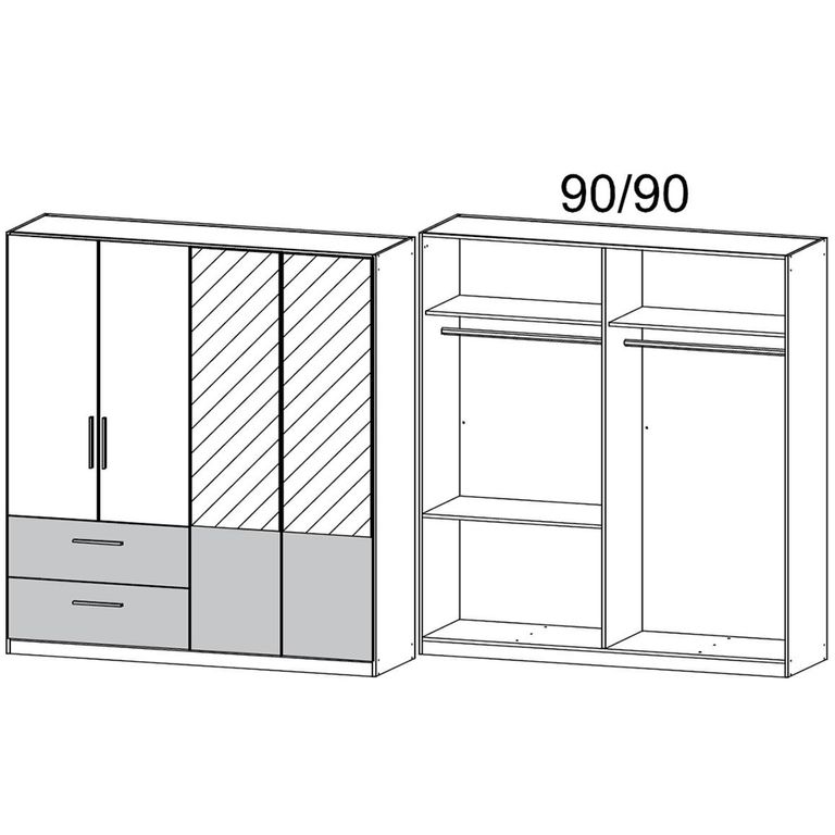 Rauch Alvor 181cm 4 Door Combi Wardrobe - Sonoma Oak and Alpine White