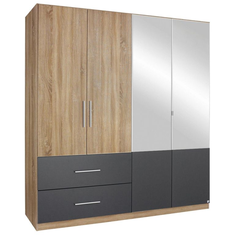Rauch Alvor 181cm 4 Door Combi Wardrobe - Sonoma Oak and Metallic Dark Grey