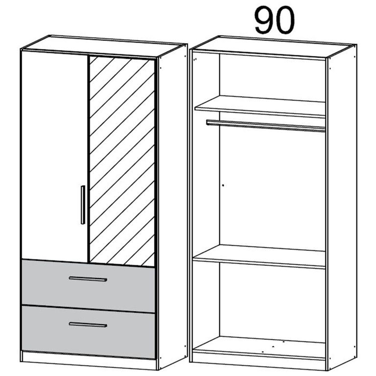 Rauch Alvor 91cm 2 Door Combi Wardrobe - Alpine White and Metallic Dark Grey