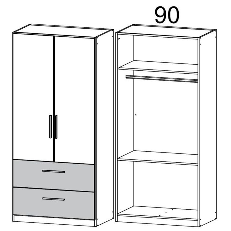 Rauch Alvor 91cm 2 Door Wardrobe - Alpine White and Metallic Dark Grey