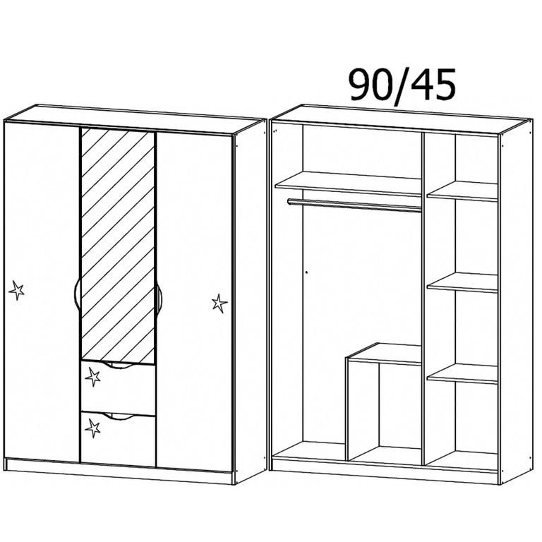 Arnstein Wardrobe - 136cm - 3 Door - Combi - Alpine White & White High Gloss