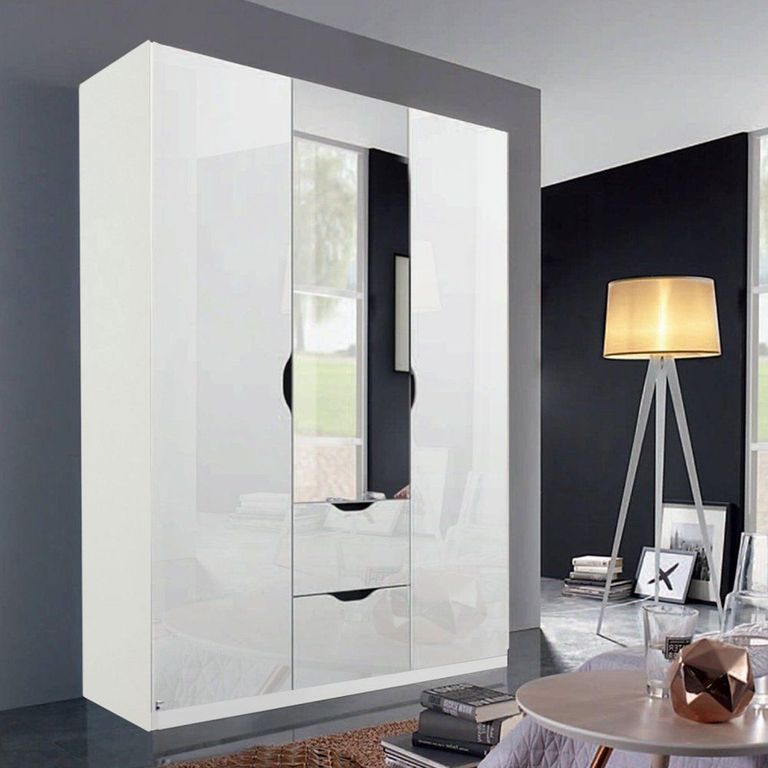 Arnstein Wardrobe - 136cm - 3 Door - Combi - Alpine White & White High Gloss