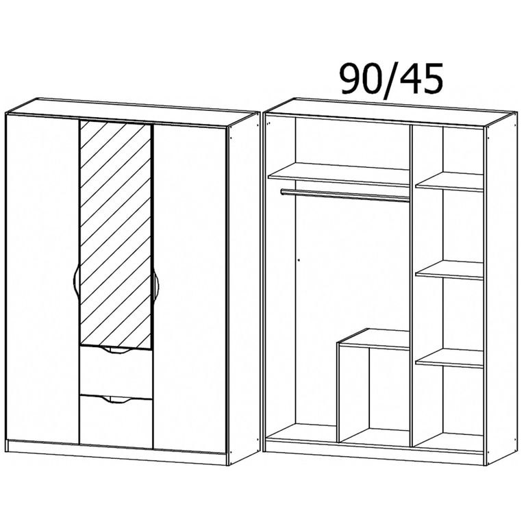 Arnstein Wardrobe - 136cm - 3 Door - Combi - Artisan Oak & Alpine White