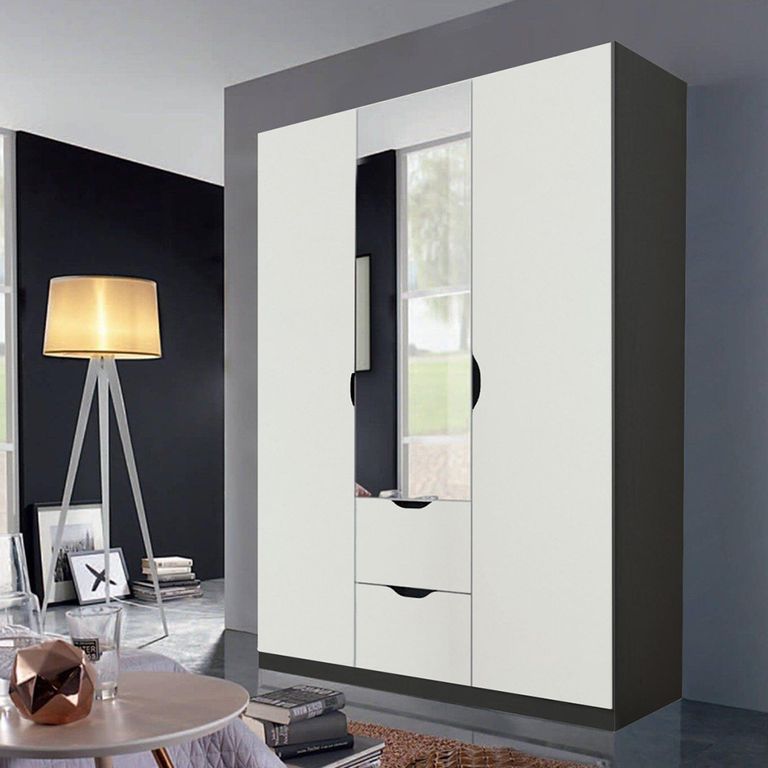 Arnstein Wardrobe - 136cm - 3 Door - Combi - Metallic Dark Grey & Alpine White