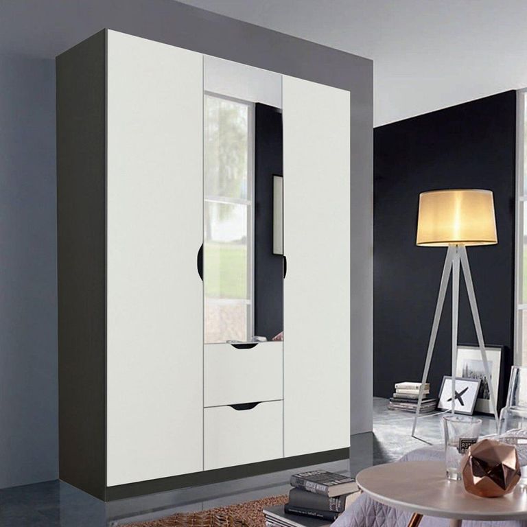 Arnstein Wardrobe - 136cm - 3 Door - Combi - Metallic Dark Grey & Alpine White