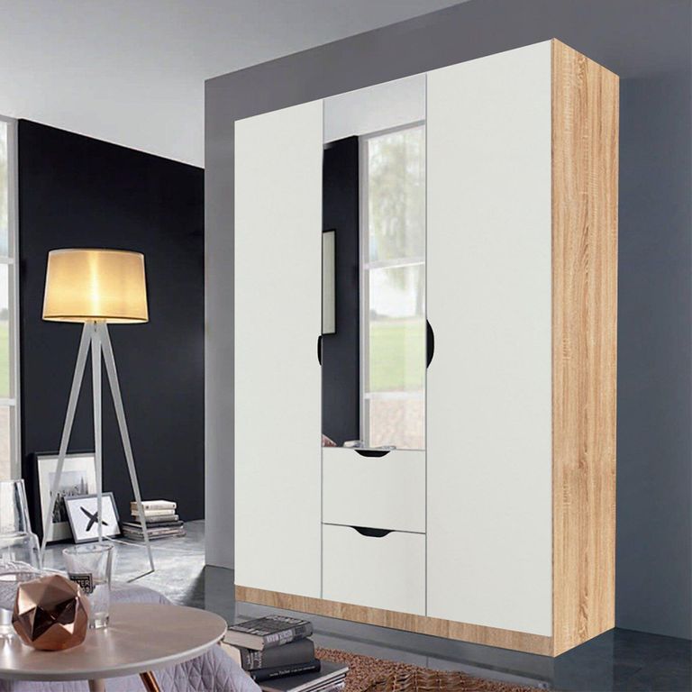 Arnstein Wardrobe - 136cm - 3 Door - Combi - Sonoma Oak & Alpine White