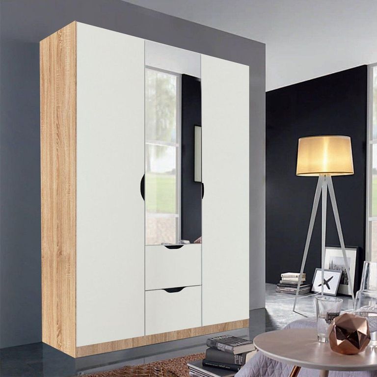 Arnstein Wardrobe - 136cm - 3 Door - Combi - Sonoma Oak & Alpine White