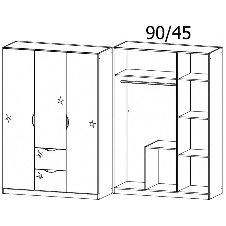 Arnstein Wardrobe - 136cm - 3 Door - 2 Drawer - Alpine White & White High Gloss