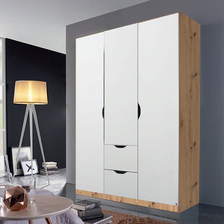 Arnstein Wardrobe - 136cm - 3 Door - 2 Drawer - Artisan Oak & Alpine White