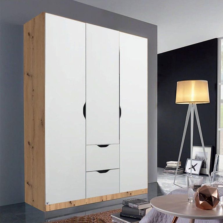 Arnstein Wardrobe - 136cm - 3 Door - 2 Drawer - Artisan Oak & Alpine White