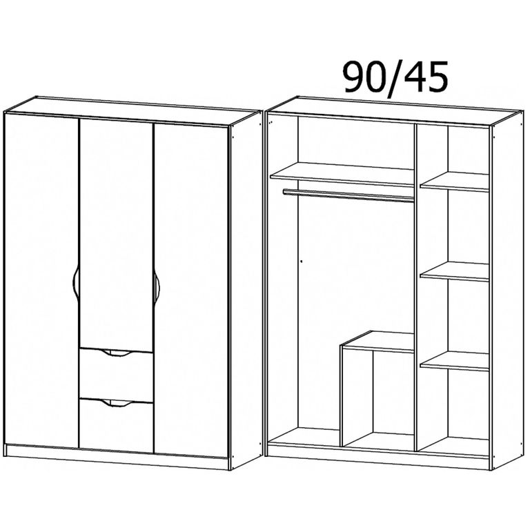 Arnstein Wardrobe - 136cm - 3 Door - 2 Drawer - Sonoma Oak & Alpine White