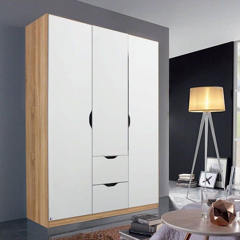 Arnstein Wardrobe - 136cm - 3 Door - 2 Drawer - Sonoma Oak & Alpine White