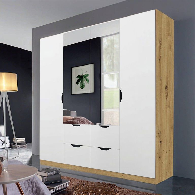 Arnstein Wardrobe - 181cm - 4 Door - Combi - Artisan Oak & Alpine White