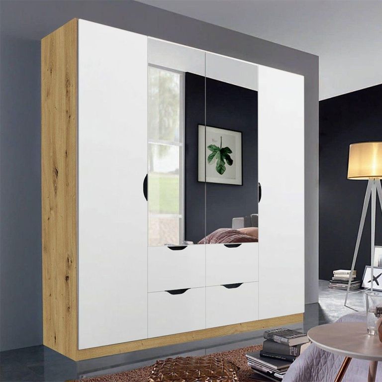 Arnstein Wardrobe - 181cm - 4 Door - Combi - Artisan Oak & Alpine White