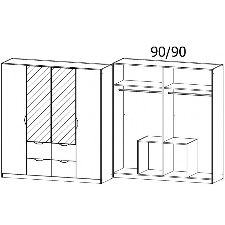 Arnstein Wardrobe - 181cm - 4 Door - Combi - Metallic Dark Grey & Alpine White