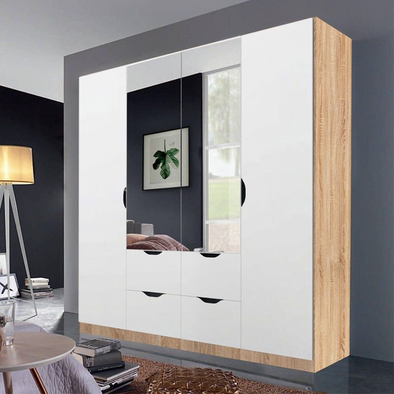 Arnstein Wardrobe - 181cm - 4 Door - Combi - Sonoma Oak & Alpine White