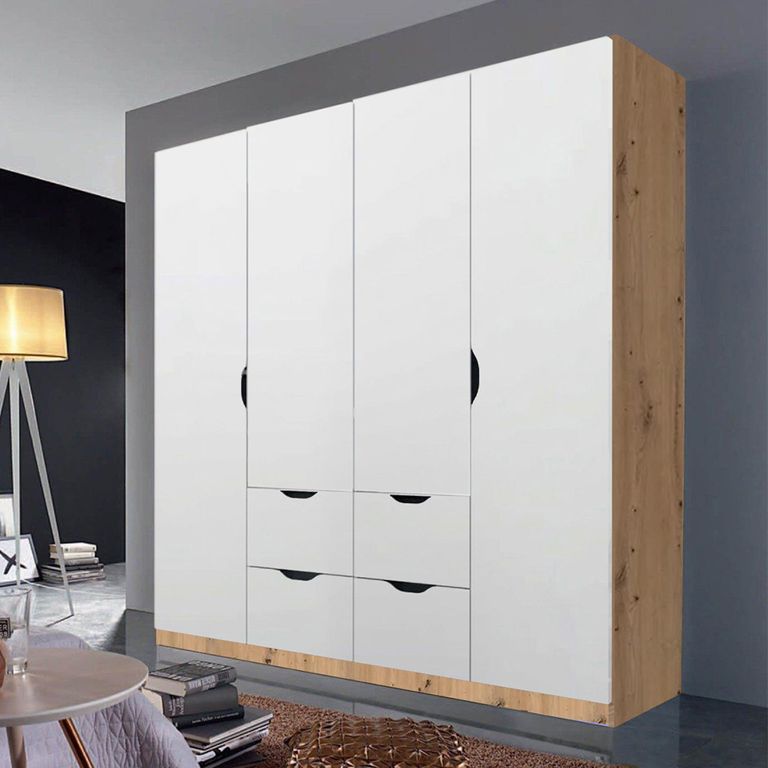 Arnstein Wardrobe - 181cm - 4 Door - 4 Drawer - Artisan Oak & Alpine White