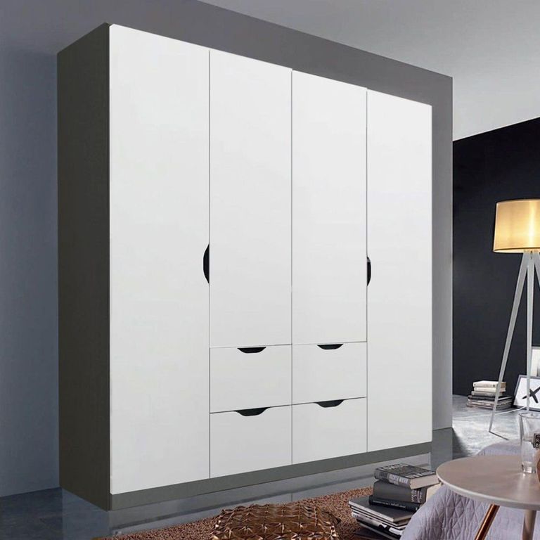 Arnstein Wardrobe - 181cm - 4 Door - 4 Drawer - Metallic Dark Grey & Alpine White