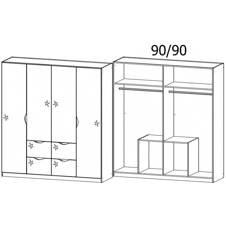 Arnstein Wardrobe - 181cm - 4 Door - 4 Drawer - Metallic Dark Grey & White High Gloss