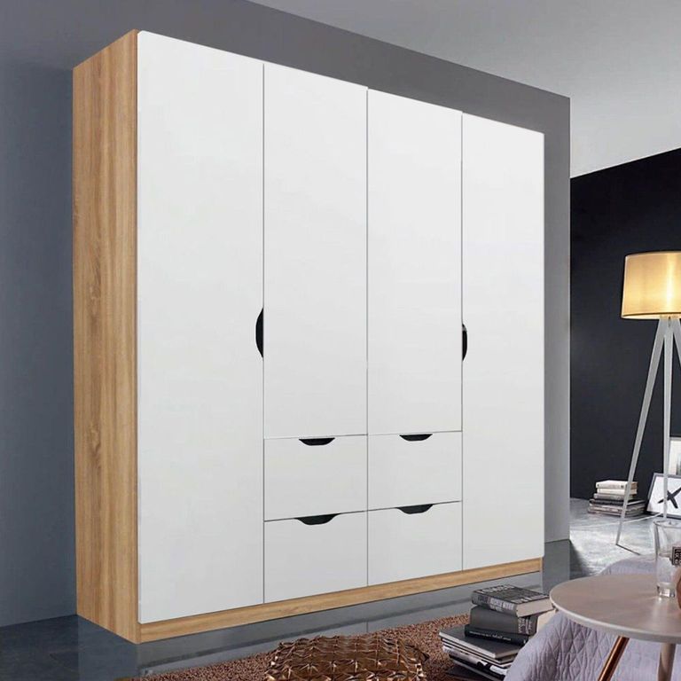 Arnstein Wardrobe - 181cm - 4 Door - 4 Drawer - Sonoma Oak & Alpine White