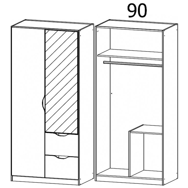 Arnstein Wardrobe - 91cm - 2 Door - Combi - Artisan Oak & Alpine White