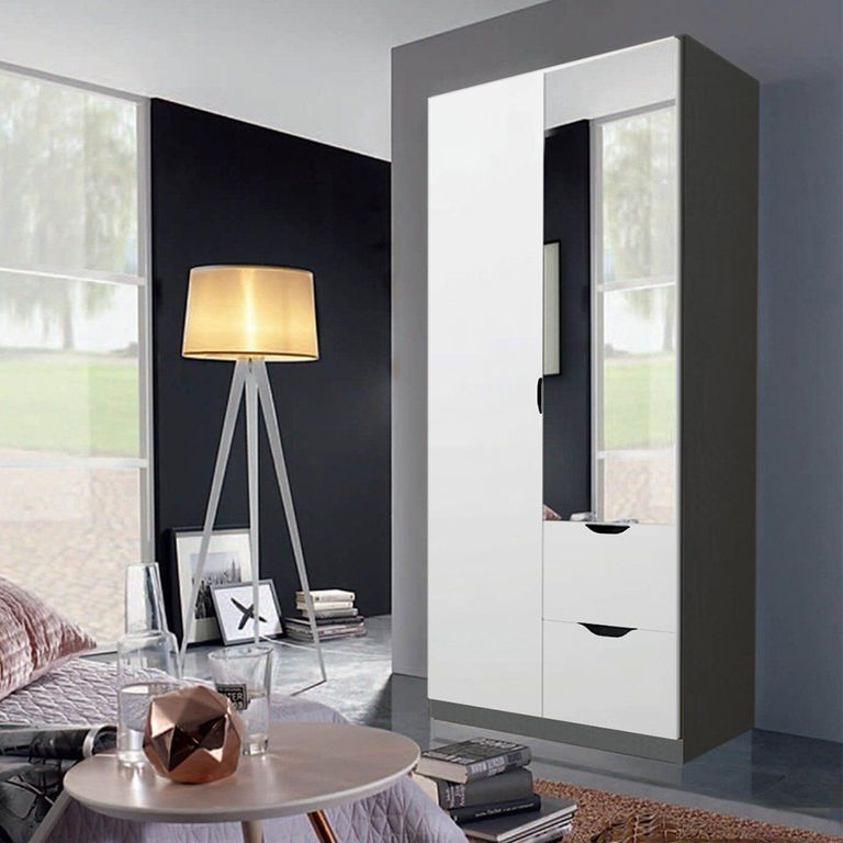 Arnstein Wardrobe - 91cm - 2 Door - Combi - Metallic Dark Grey & Alpine White