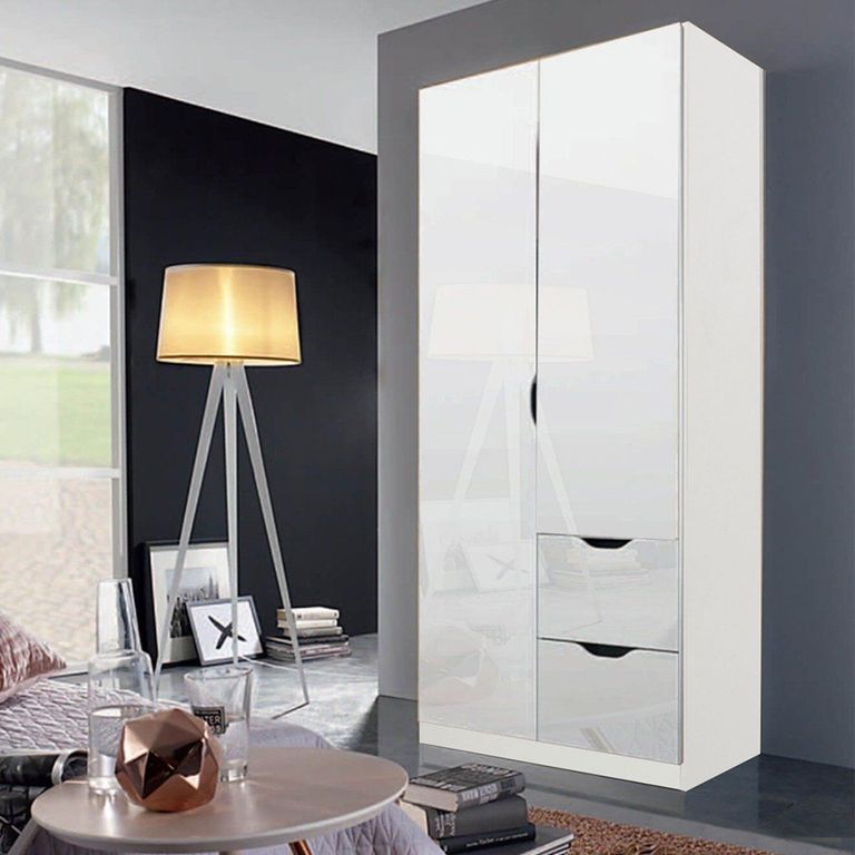 Arnstein Wardrobe - 91cm - 2 Door - 2 Drawer - Alpine White & White High Gloss