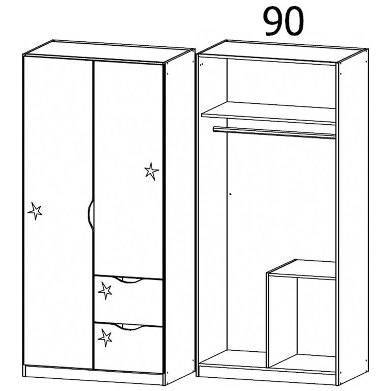 Arnstein Wardrobe - 91cm - 2 Door - 2 Drawer - Sonoma Oak & White High Gloss