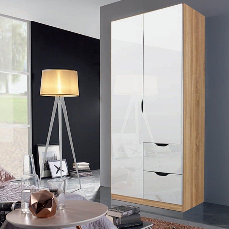 Arnstein Wardrobe - 91cm - 2 Door - 2 Drawer - Sonoma Oak & White High Gloss