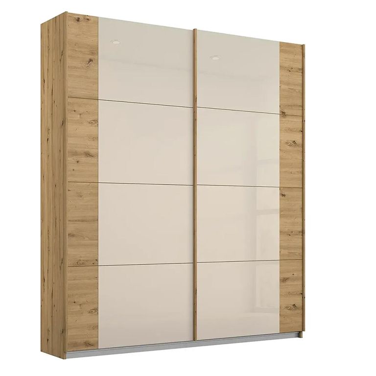 Rauch Artemis 181cm 2 Door Sliding Wardrobe - Artisan Oak and Champagne Glass
