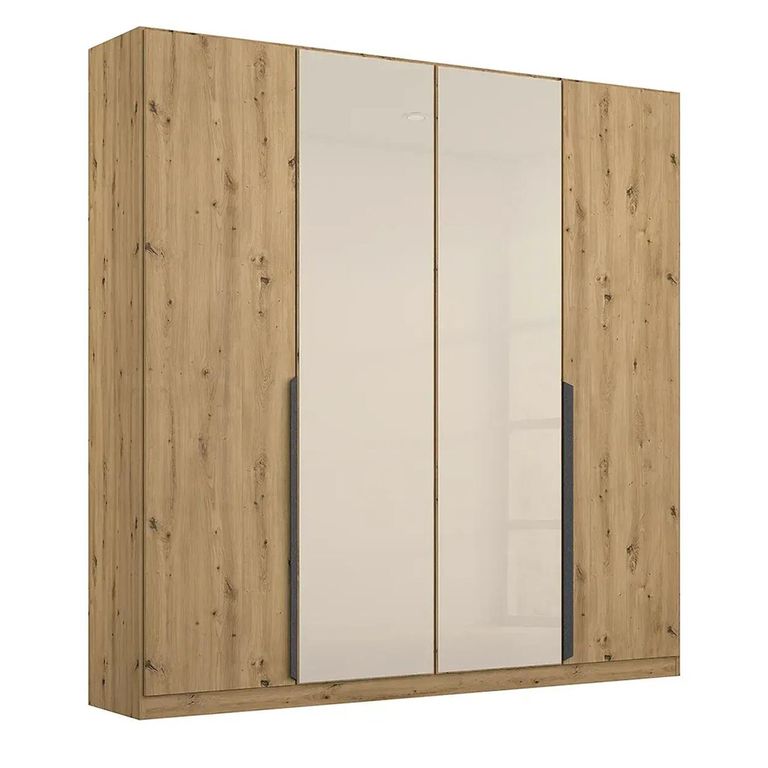 Rauch Artemis 181cm 4 Door Wardrobe - Artisan Oak and Champagne Glass