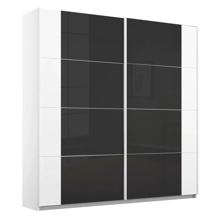 Rauch Artemis 226cm 2 Door Sliding Wardrobe - Alpine White and Basalt Glass