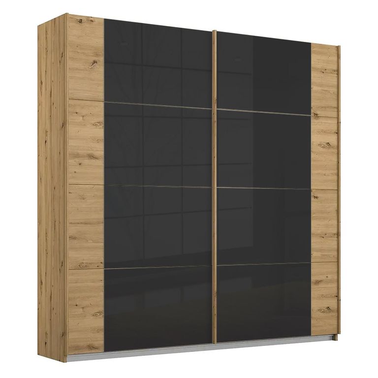 Rauch Artemis 226cm 2 Door Sliding Wardrobe - Artisan Oak and Basalt Glass