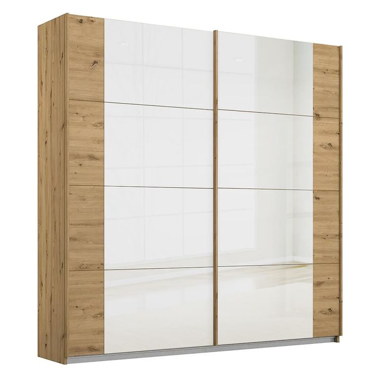 Rauch Artemis 226cm 2 Door Sliding Wardrobe - Artisan Oak and White Glass