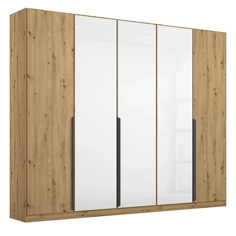 Rauch Artemis 226cm 5 Door Wardrobe - Artisan Oak and White Glass