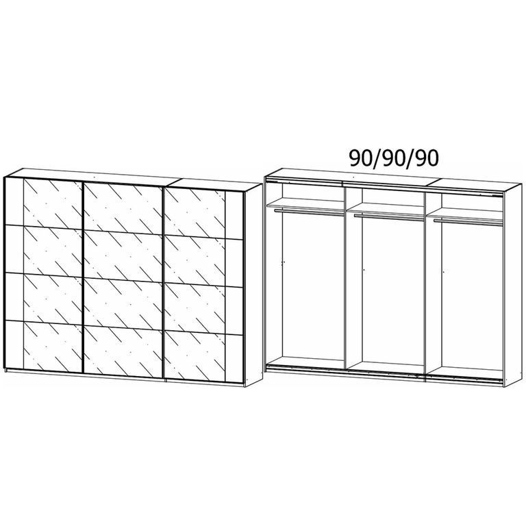 Rauch Artemis 271cm 3 Door Sliding Wardrobe - Artisan Oak and Basalt Glass