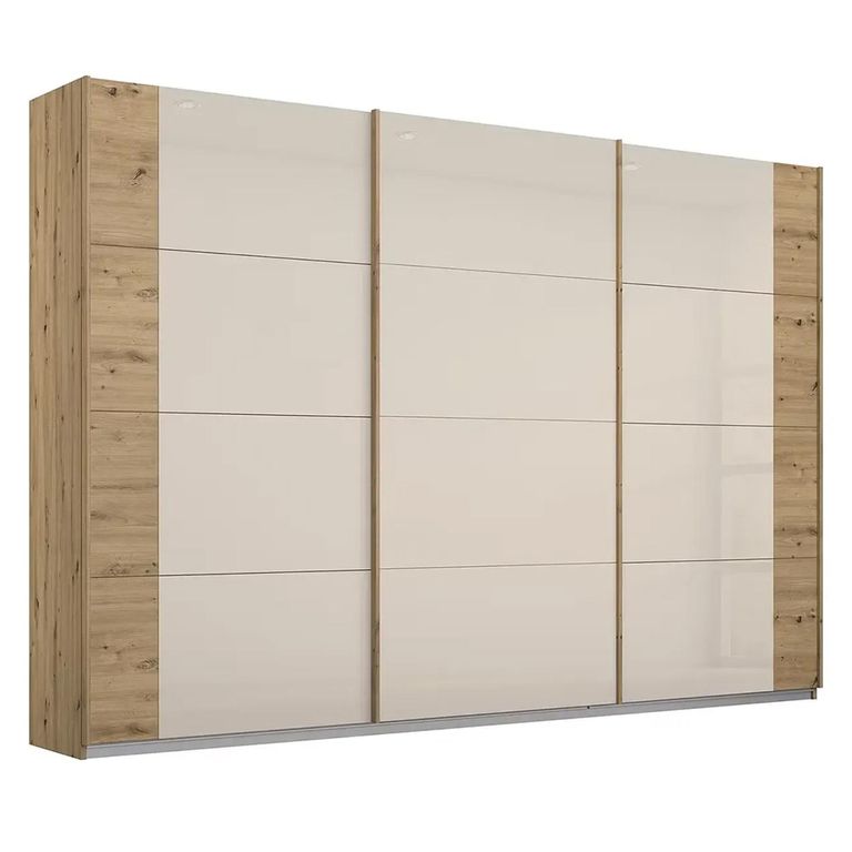 Rauch Artemis 271cm 3 Door Sliding Wardrobe - Artisan Oak and Champagne Glass