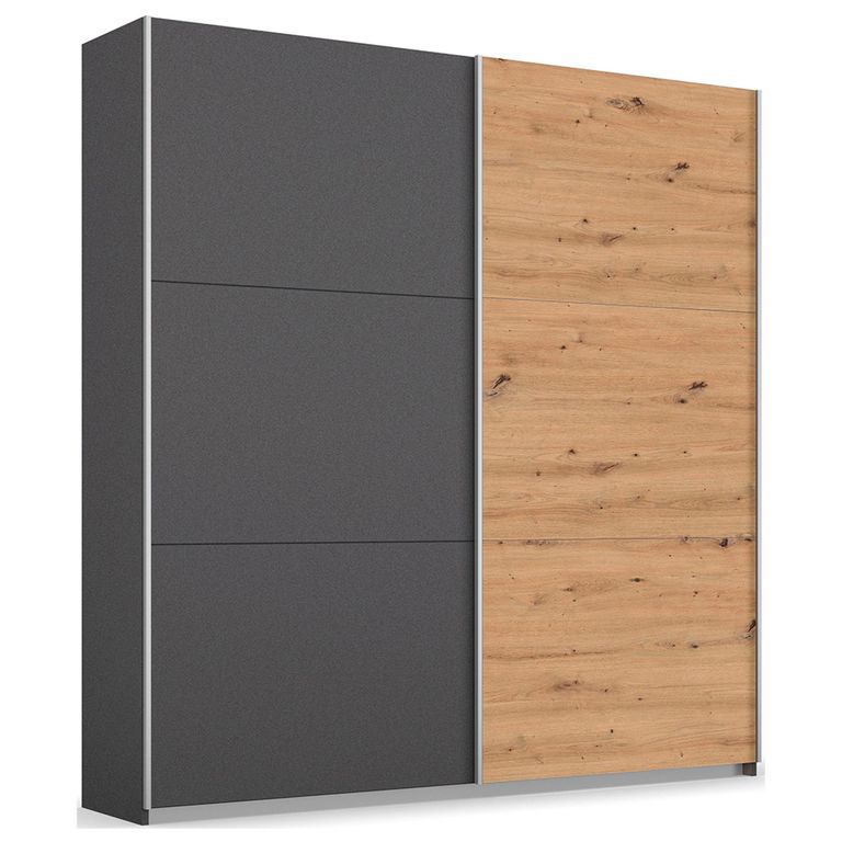 Rauch Aurelio 175cm Metallic Grey and Artisan Oak 2 Door Sliding Wardrobe