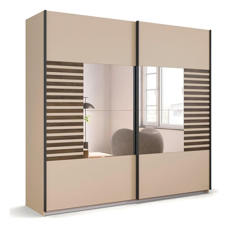 Rauch Barea 226cm 2 Door Mirror Sliding Wardrobe - Champagne and Atlantic Dark Oak