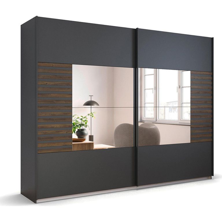 Rauch Barea 226cm 2 Door Mirror Sliding Wardrobe - Metallic Grey and Atlantic Dark Oak