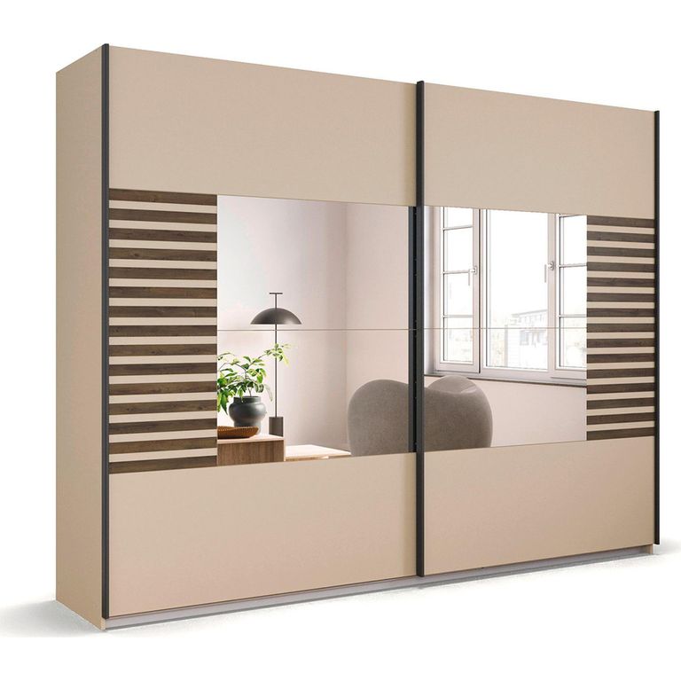Rauch Barea 271cm 2 Door Mirror Sliding Wardrobe - Champagne and Atlantic Dark Oak