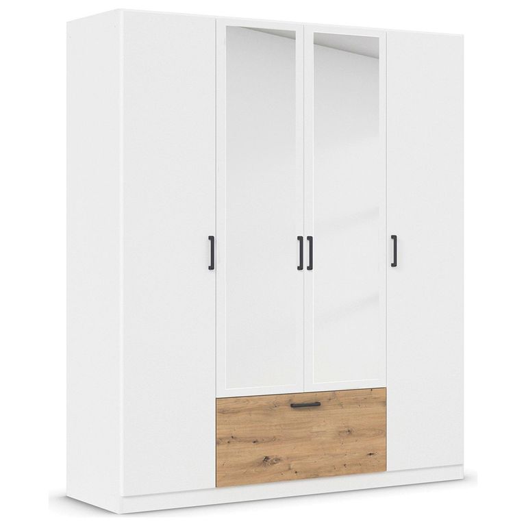 Rauch Bari 181cm 4 Door Combi Wardrobe - Alpine White and Artisan Oak