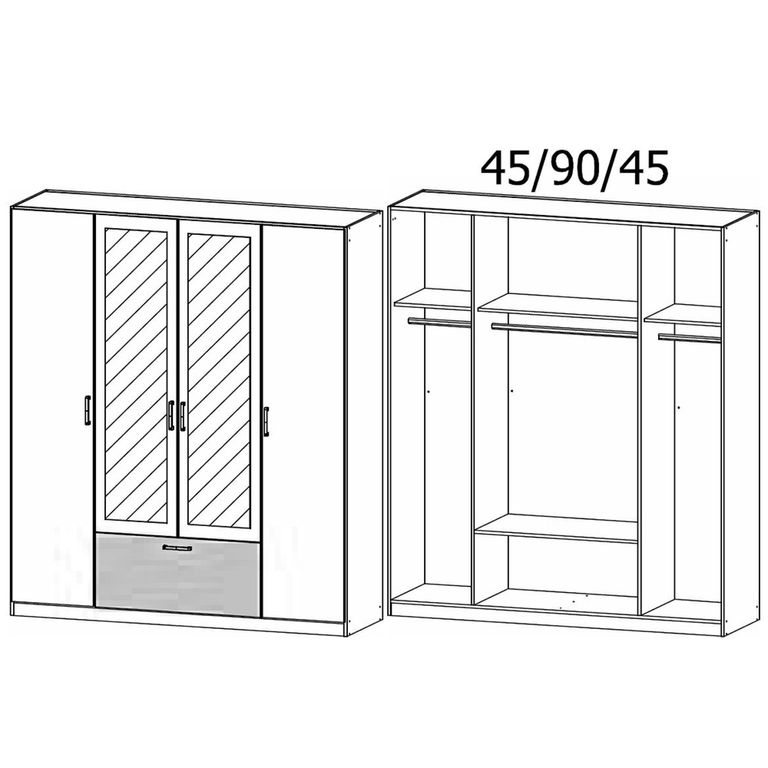 Rauch Bari 181cm 4 Door Combi Wardrobe - Metallic Grey and Artisan Oak