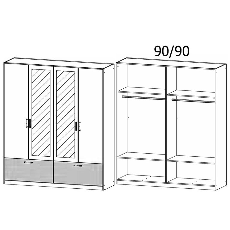 Rauch Bari 181cm 4 Door Combi Wardrobe with Drawers - Alpine White