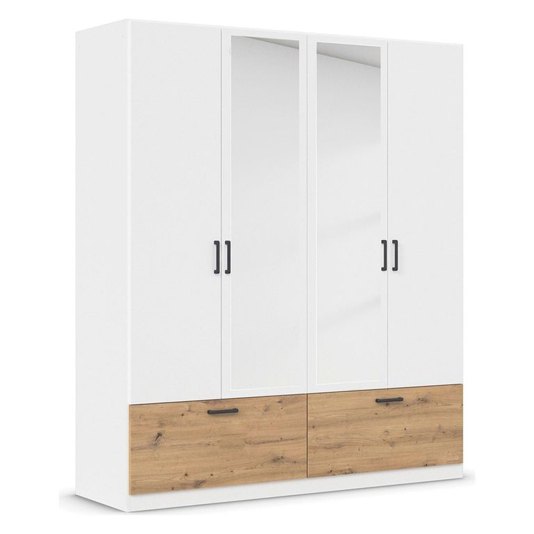 Rauch Bari 181cm 4 Door Combi Wardrobe with Drawers - Alpine White and Artisan Oak