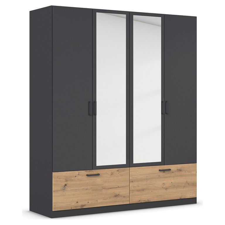 Rauch Bari 181cm 4 Door Combi Wardrobe with Drawers - Metallic Grey and Artisan Oak