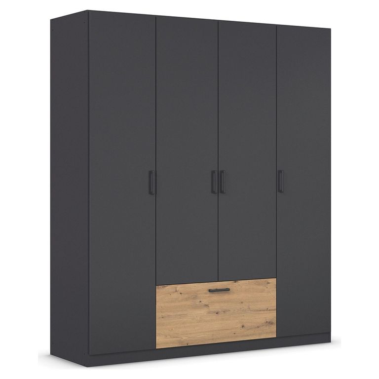 Rauch Bari 181cm 4 Door Wardrobe - Metallic Grey and Artisan Oak